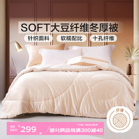 富安娜 FUANNA 被子大豆纤维十孔冬被单人双人宿舍冬季针织被芯保暖被褥 迷雾粉【30%大豆纤维+针织工艺】 203*229cm
