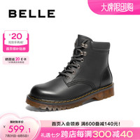 百丽户外休闲短靴男靴2024冬牛皮革马丁靴加绒D3V41DD4 黑单里(女款BCX46) 36