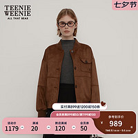 Teenie Weenie小熊2024秋季复古老钱风休闲麂皮短款夹克外套女 棕色 155/XS