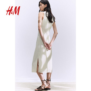 H&M女装2024夏季网纱无袖中长连衣裙1244948 奶油色 170/116 XL