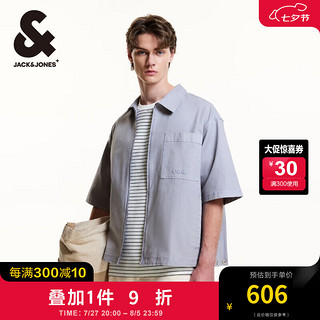 杰克·琼斯（JACK&JONES）秋季宽松尖领胸前贴袋流潮流时尚百搭休闲短袖衬衫224304009 蓝灰紫C39 常规 蓝灰紫C39 190/108A/XXL