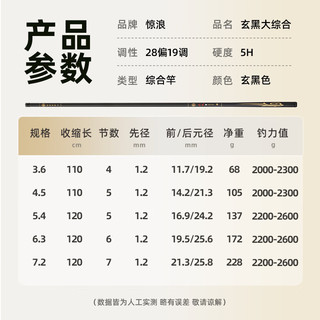  惊浪 鱼竿  6.3m 玄黑大综合+竿梢 5H