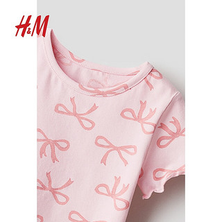 H&M2024夏季童装大童女童印花T恤1244050 浅粉色/蝴蝶结 140/68