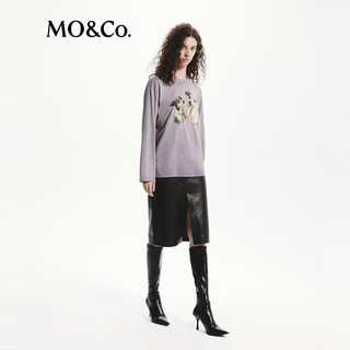 MO&Co.2024秋新品复古小狗印花宽松圆领长袖T恤MBD3TEET07摩安珂
