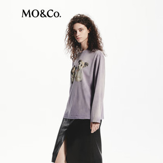 MO&Co.2024秋新品复古小狗印花宽松圆领长袖T恤MBD3TEET07摩安珂