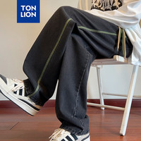 唐狮 TONLION2024男侧边拼接织带直筒牛仔长裤WP 碳黑 L