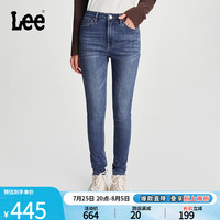 李 Lee24早秋419紧身高腰窄脚铆钉深蓝色女牛仔裤潮LWB1004194EX 深蓝色 24