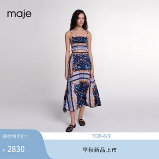 Maje2024早秋新款女装法式复古印花高腰长款A字半身裙MFPJU01285 多色 T