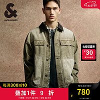 杰克·琼斯（JACK&JONES）秋季潮百搭休闲宽松翻领多口袋水洗牛仔夹克外套男224357002 E50 墨绿 E50 墨绿 170/92A/S