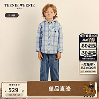 Teenie Weenie Kids小熊童装24秋季男童刺绣宽松带帽格纹衬衫 蓝色 120cm