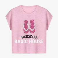 百家好（Basic House）Basic House/百家好夏日休闲百搭时尚小众设计感提花短袖针织衫女