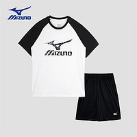 美津浓（MIZUNO）Mizuno儿童夏季两件套肩袖恤速运动短袖套装 黑色 130CM(50-65斤)