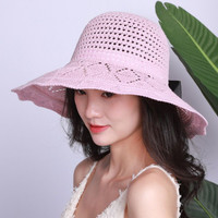 凉礼帽韩版可折叠防晒帽夏季针织渔夫帽子女士春天英伦礼帽休闲百搭盆帽 蝴蝶结-圆顶帽-b款-粉色