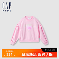 Gap女童2024初秋法式圈织软泡泡袖印花卫衣儿童装上衣641404 浅粉色 160cm(14-15岁) 亚洲尺码