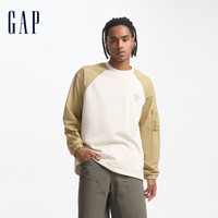 Gap男女装2024初秋针梭织拼接撞色插肩袖卫衣休闲上衣637880 浅灰色拼接 185/108A(XXXL) 亚洲尺码