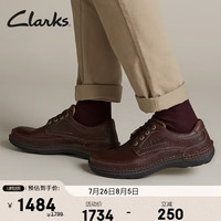 Clarks经典舒适商务风休闲皮鞋低帮系带皮鞋透气 红褐色203390057