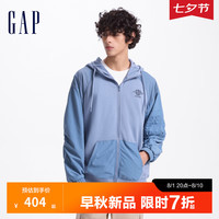 Gap男女装2024初秋新款针梭织拼接多口袋抽绳连帽卫衣外套637175 灰蓝色 1
