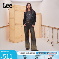 李 Lee24早秋新品宽松直筒黑棕渐变毛边女阔腿牛仔裤潮LWB241303201 黑棕渐变 2