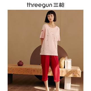 THREEGUN 三枪 睡衣女士纯棉家居服水柔棉落肩宽松简约短袖中裤女家居服套装