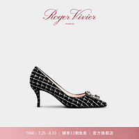 ROGERVIVIER/2024春夏RV女鞋Efflorescence格子呢高跟鞋 黑色 37