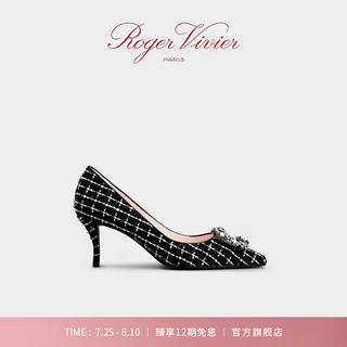 ROGERVIVIER/2024春夏RV女鞋Efflorescence格子呢高跟鞋 黑色 37