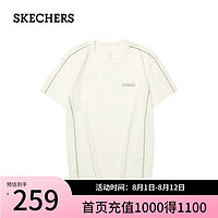 斯凯奇（Skechers）男士针织短袖T恤夏季圆领运动白色L324M012 奶油米白/00NA XL