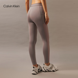 Calvin Klein运动24秋季女士松紧提花ck高腰瑜伽跑步九分紧身裤GWF4L608 NZ8-灰褐 M