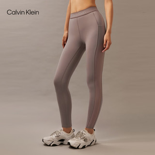 Calvin Klein运动24秋季女士松紧提花ck高腰瑜伽跑步九分紧身裤GWF4L608 NZ8-灰褐 M
