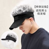 语木居欣冬季带假发的帽子棒球帽嘻哈搞怪假发一体男女户外鸭舌遮阳帽 黑色+灰毛