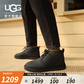 UGG 秋季男士休闲舒适系带平底圆头时尚短靴雪地靴经典靴 1110369 BLK | 黑色 42