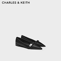 CHARLES&KEITH24秋CK1-70381060金属扣饰平底尖头芭蕾鞋单鞋 Black黑色 39