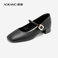 奥康（Aokang）浅口工作鞋一字扣玛丽珍鞋舒适粗跟单鞋黑色38码