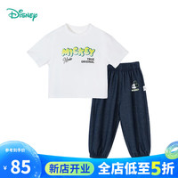 迪士尼宝宝(Disney Baby)儿童套装潮酷米奇卡通短袖T恤+防蚊裤2件套24年夏 本白+浅蓝 90