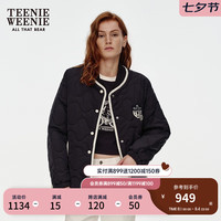 Teenie Weenie小熊2024年新款尼丝纺拼接摇粒绒立领棉服宽松外套女