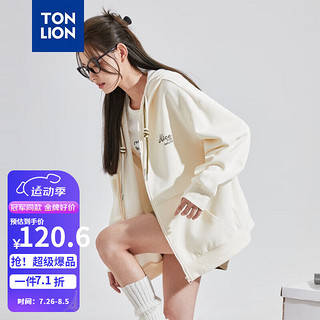 唐狮（TonLion）外套女2024秋季连帽左胸印花字母针织开衫 奶白 M