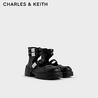 CHARLES&KEITH24秋CK1-90580194厚底金属扣镂空玛丽珍短靴女 Black黑色 38