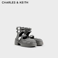 CHARLES&KEITH24秋CK1-90580194厚底金属扣镂空玛丽珍短靴女 DARK GREY深灰色 39