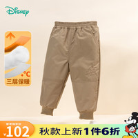 迪士尼宝宝（Disney Baby）童装男童夹棉长裤时尚米奇保暖裤子舒适保暖24年冬 卡其 24个月/身高90cm