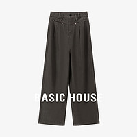 Basic House/百家好天丝直筒薄款休闲裤2024夏季高腰垂感长裤 灰色 M