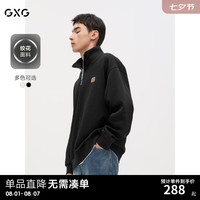 GXG男装 多色绞花面料复古压花精致翻领卫衣男上衣 24年秋季 黑色 180/XL