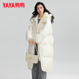 鸭鸭羽绒服鸭鸭（YAYA）羽绒服女长款过膝2024年冬季韩版宽松连帽防风加厚保暖外套KL 白色 160/84A(M)
