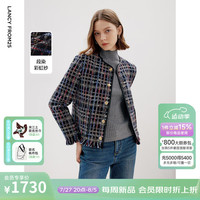 朗姿羊毛休闲气质女士短外套2024年秋季新款高级感小香风气质上衣 暮色藏蓝色