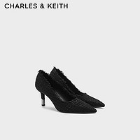 CHARLES&KEITH24秋季CK1-60361527气质通勤尖头高跟单鞋女 BLACK TEXTURED黑色纹理 35