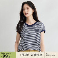 茵曼(INMAN)时尚撞色条纹坎肩无袖T恤女2024夏季小众百搭舒适休闲上衣