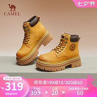 骆驼（CAMEL）女靴2024秋季厚底增高马丁靴休闲百搭工装靴 L24W076611土黄色 35