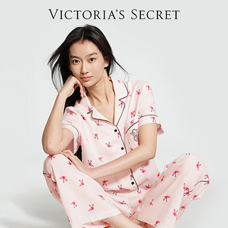 VICTORIA'S SECRET 维密 天丝绵柔印花夏季短袖长裤套装睡衣女士家居服3 84Q7浅粉火烈鸟 11245469 S