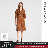 歌力思（ELLASSAY）2024秋季100%桑蚕丝优雅复古茶歇连衣裙女EWE353Y01700 驼点阵圆点 M