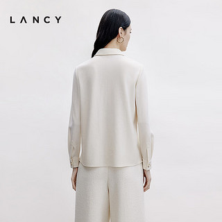 朗姿/LANCY2024冬季白色绵羊毛通勤衬衫女加厚内搭叠穿衬衫 米白色 S