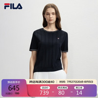 FILA 斐乐女子织衫2024秋季时尚休闲简约基础短袖上衣 传奇蓝-NV 170/70A/L