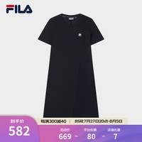 FILA 斐乐官方女子针织连衣裙2024夏新款时尚休闲基础连身百褶裙 传奇蓝-NV